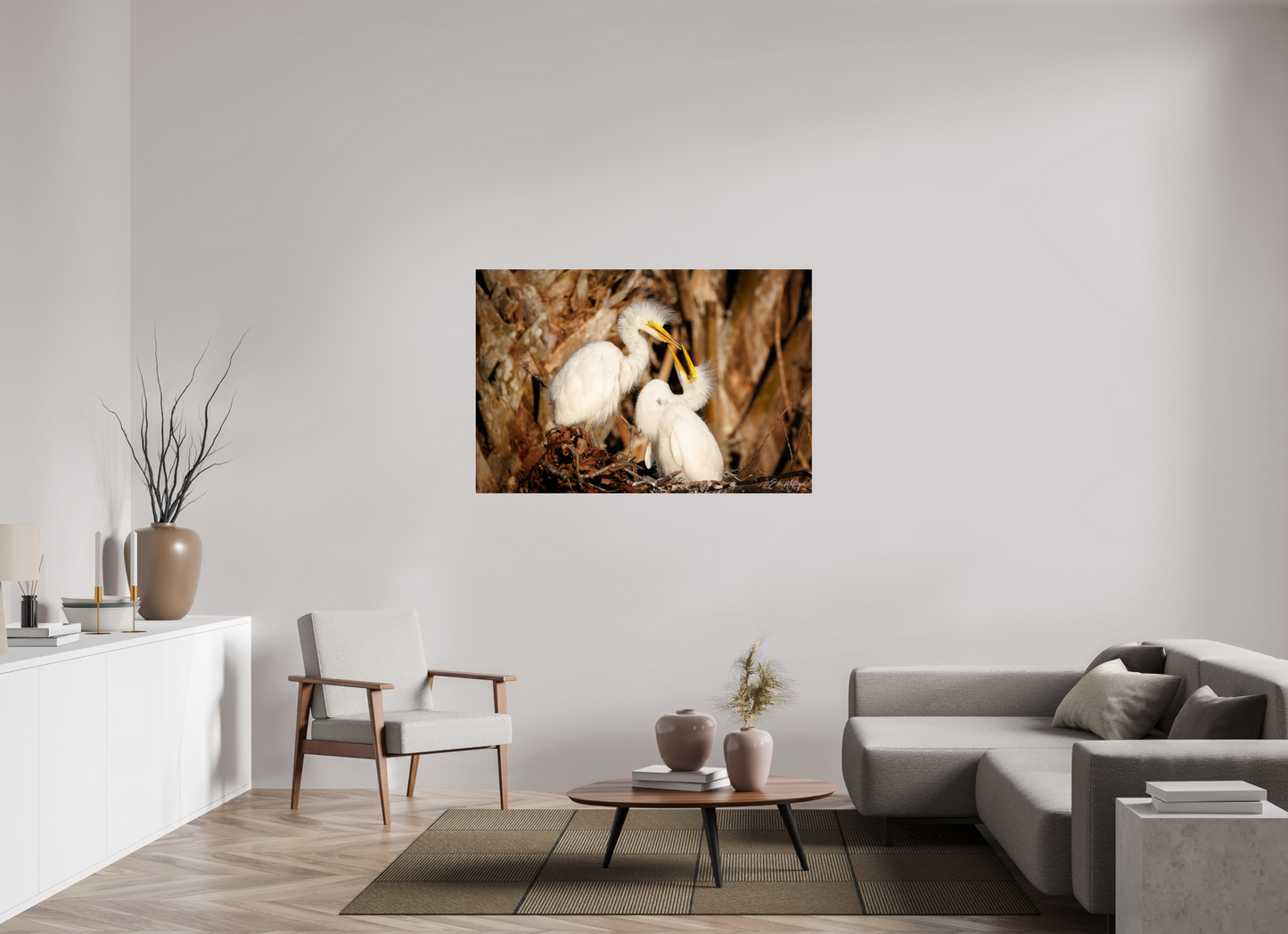 54 x 36″, Acrylic "Wetland Nursery" - Great Egrets