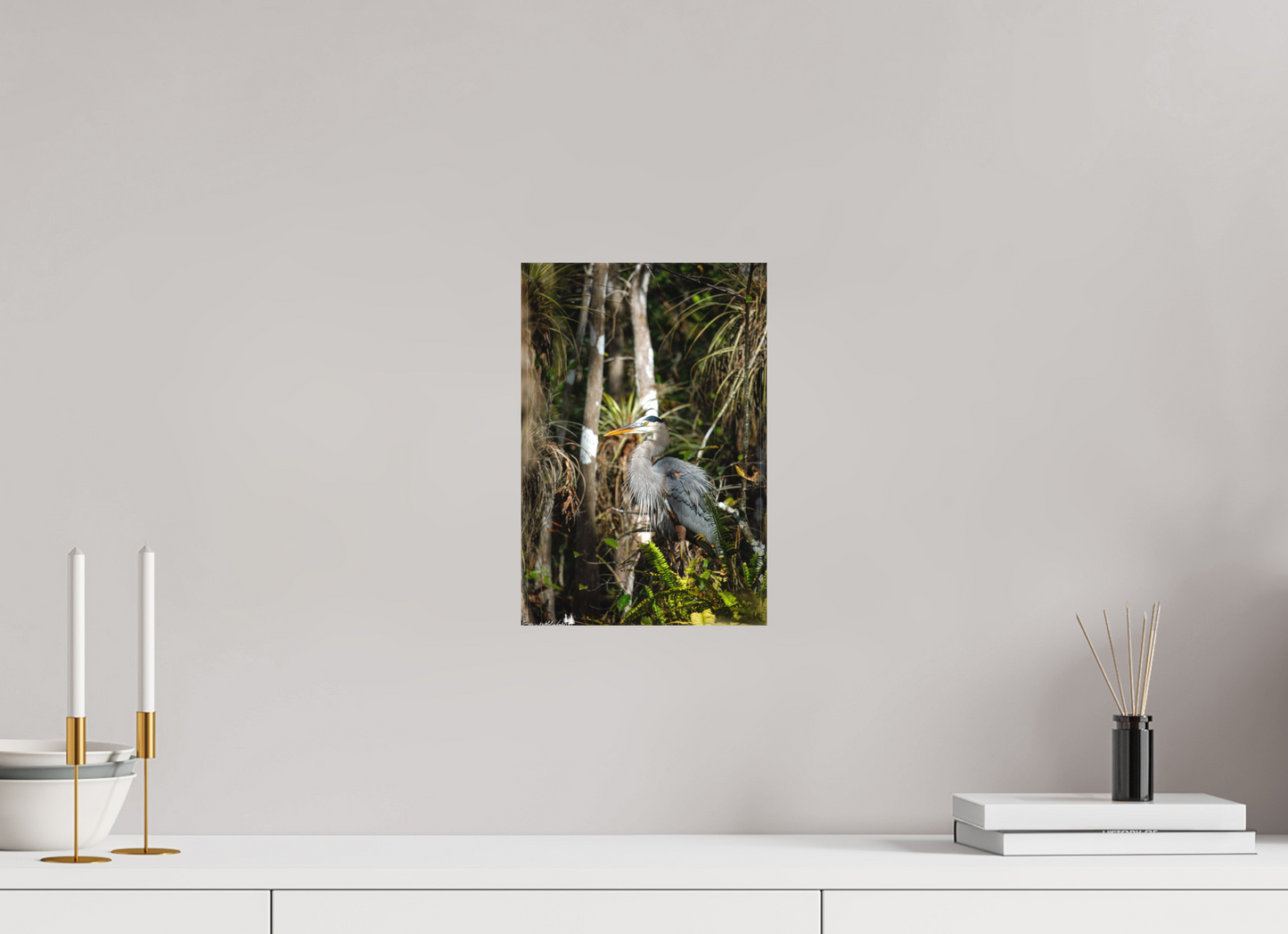 Great blue heron in the swamp