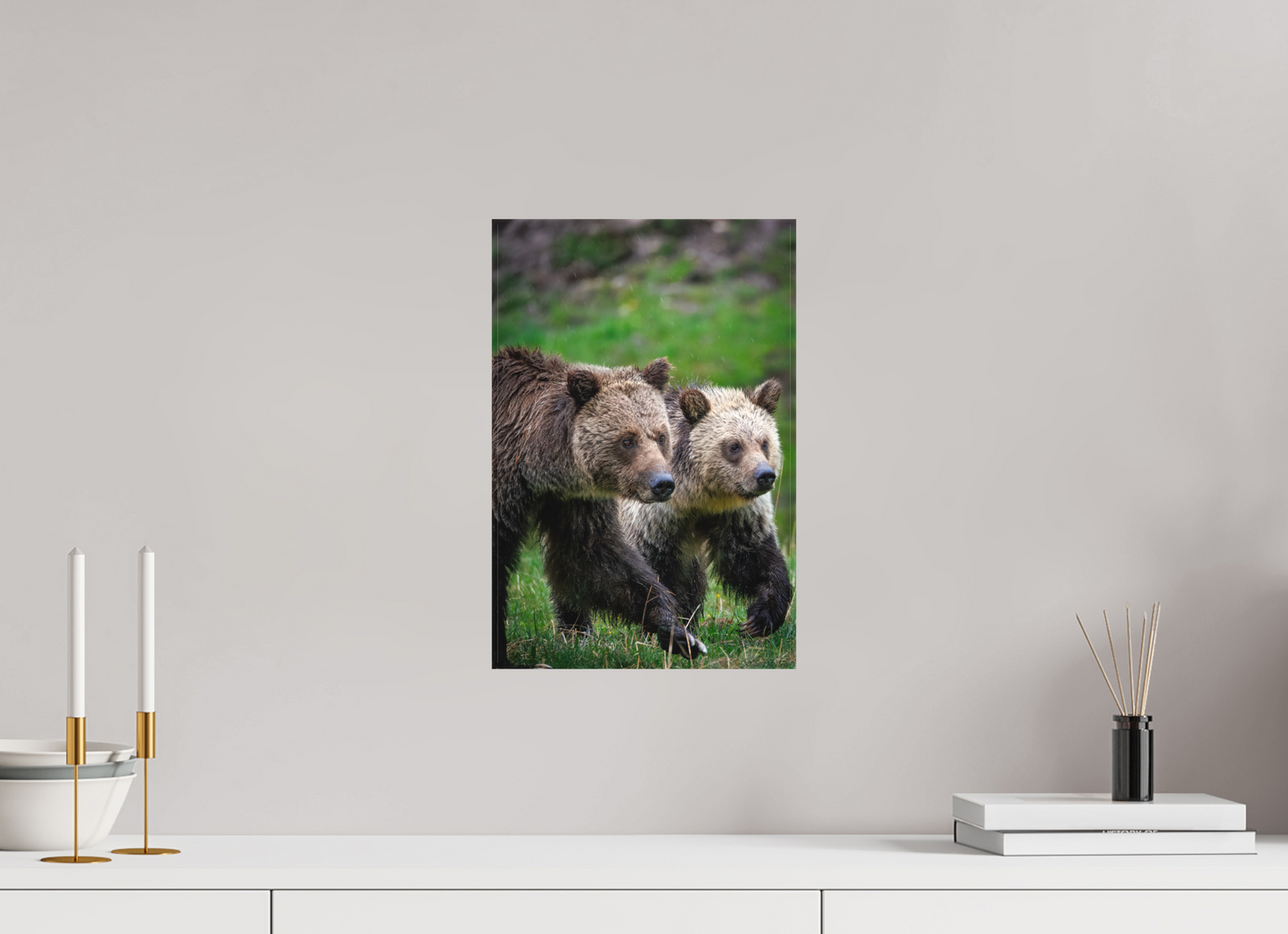 10 x 15″, Canvas "Rainfall Stroll" - Grizzly Bears
