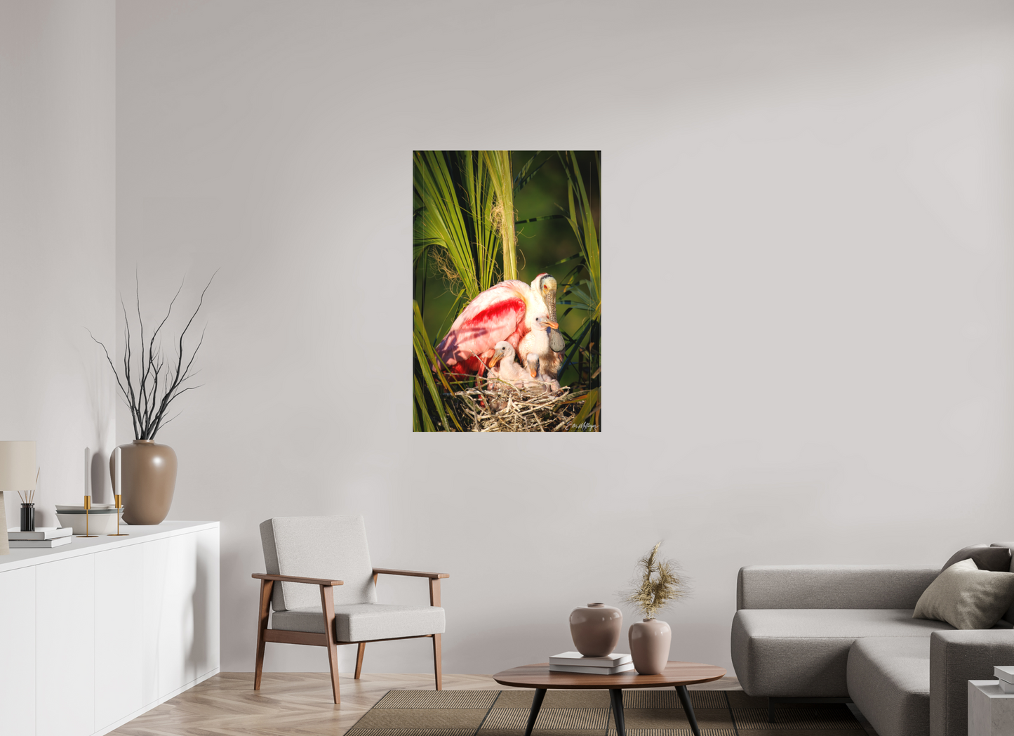 30 x 45″, Canvas "Golden Hour Nest" - Spoonbills