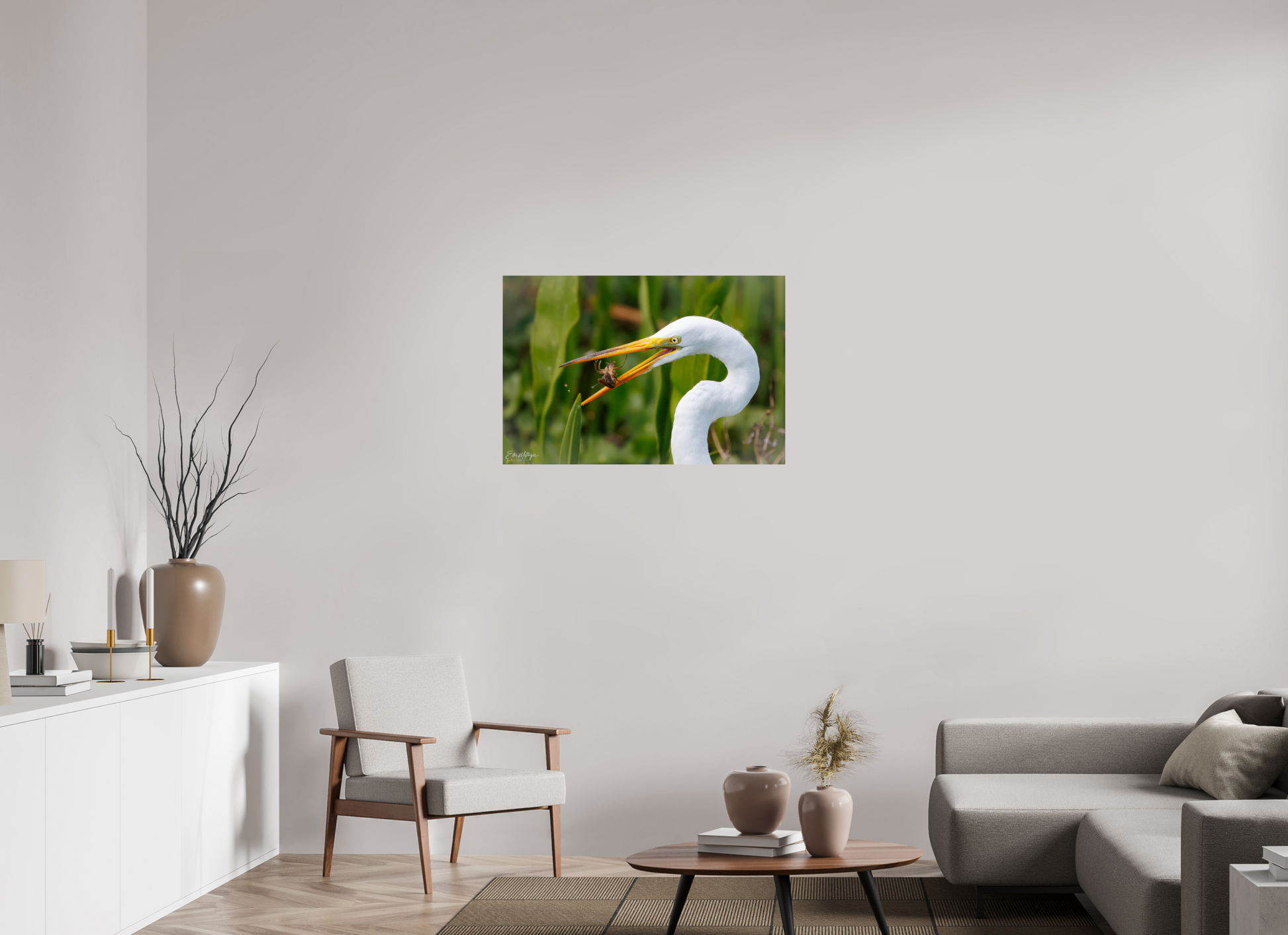 36 x 24″, Metal "Marsh Hunter" - Great Egret