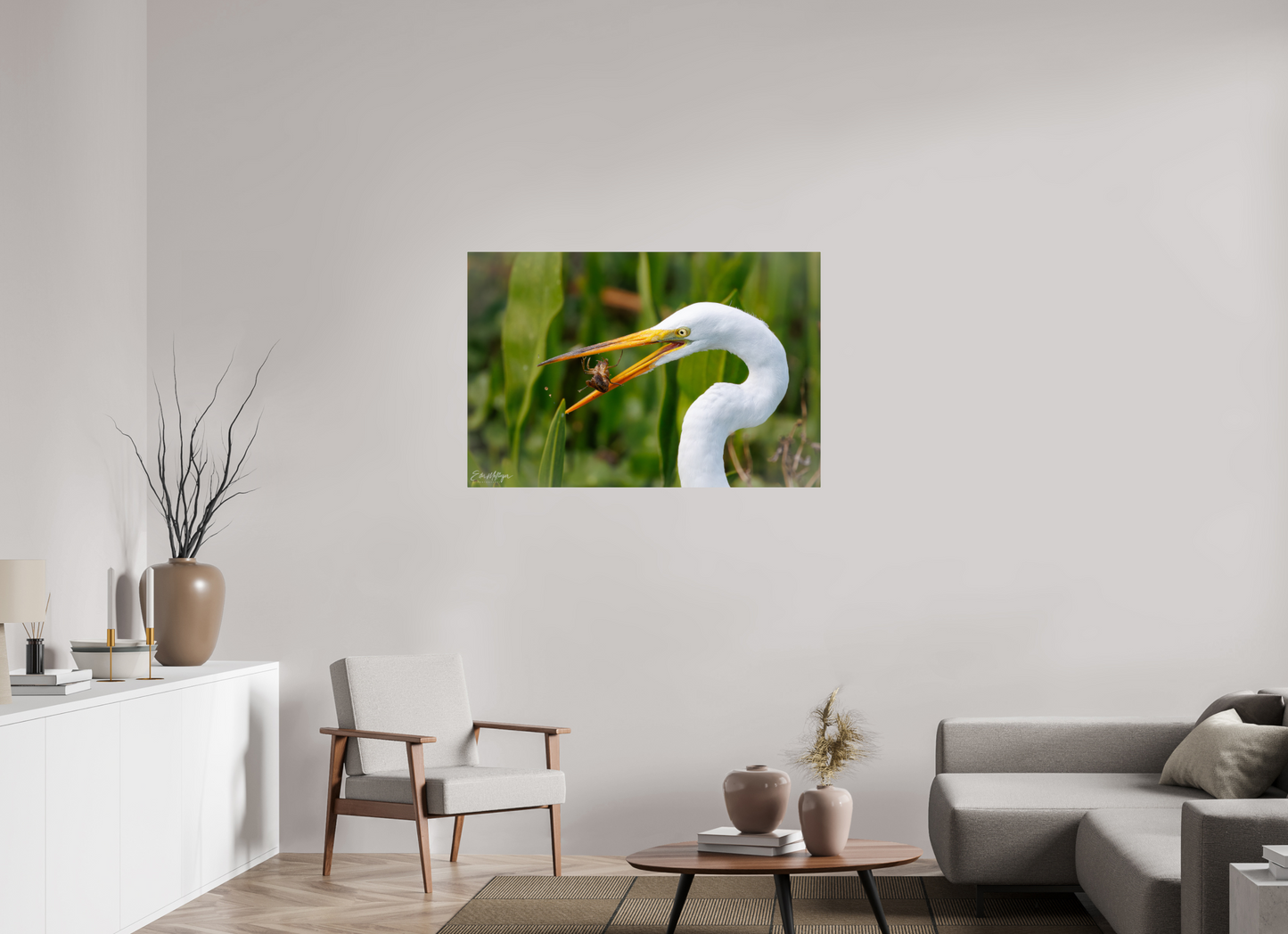 45 x 30″, Acrylic "Marsh Hunter" - Great Egret