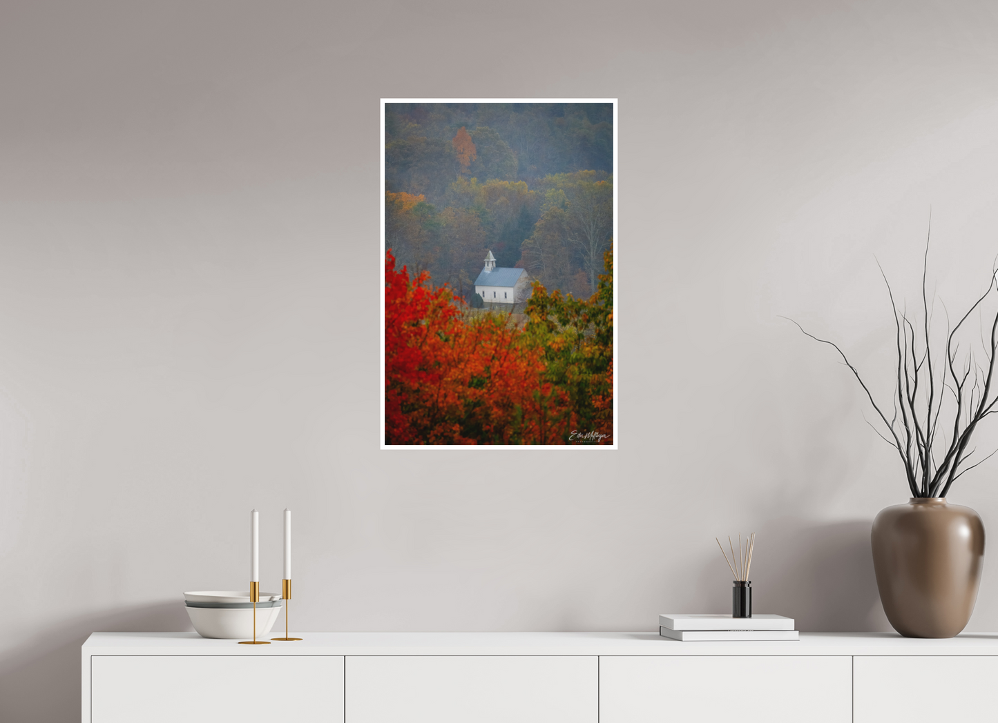 20 x 30″, Fine art print Autumn Faith - Cades Cove Methodist Church