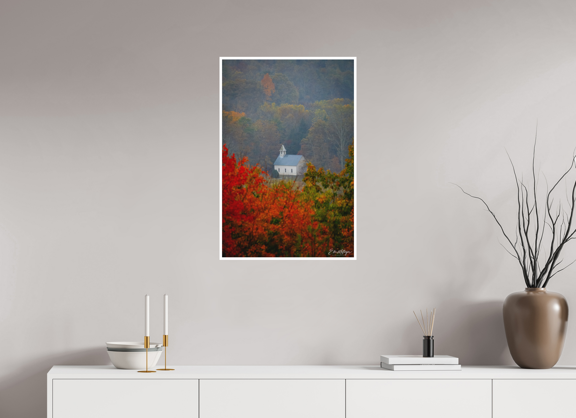 20 x 30″, Fine art print Autumn Faith - Cades Cove Methodist Church