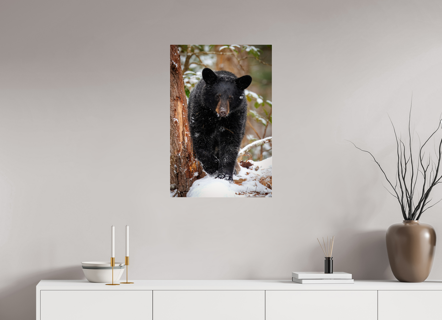 20 x 30″, Acrylic "Steps Through Snow" - Black Bear