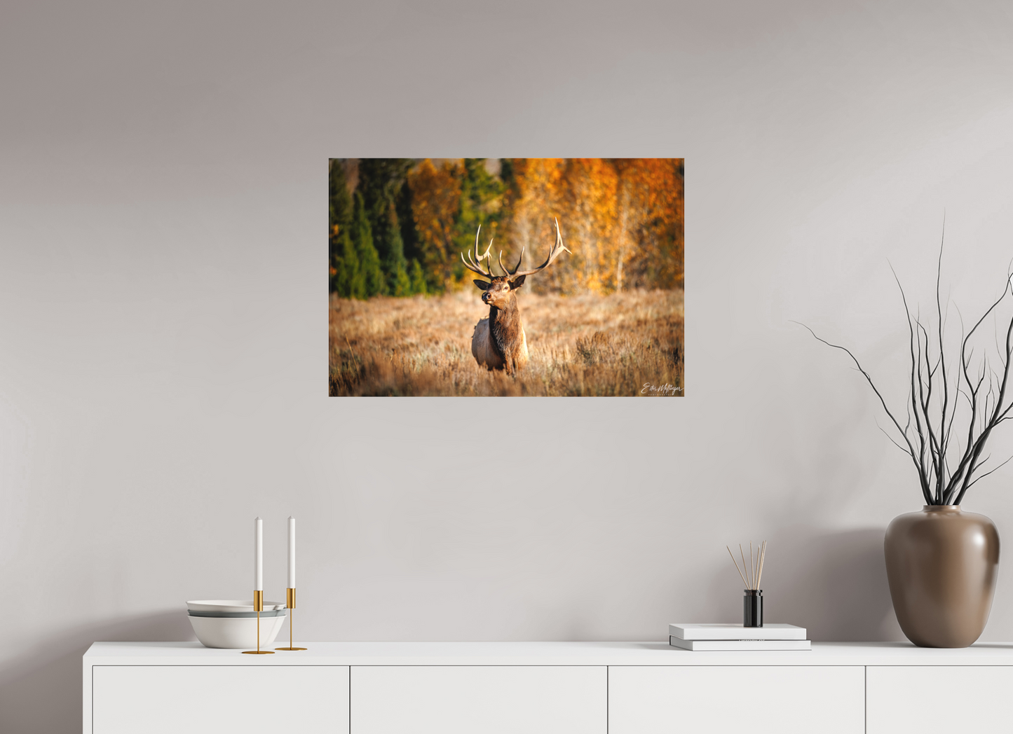 30 x 20″, Canvas "Autumn Sentinel" - Bull Elk