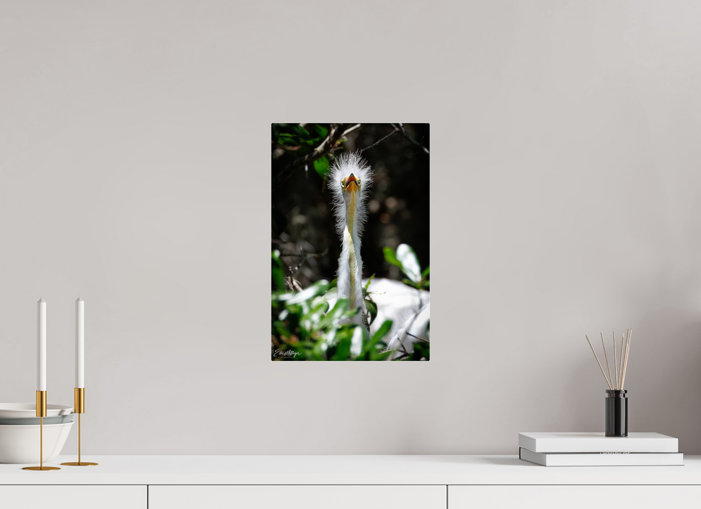 10 x 15″, Acrylic "Wetland Punk" - Great Egret