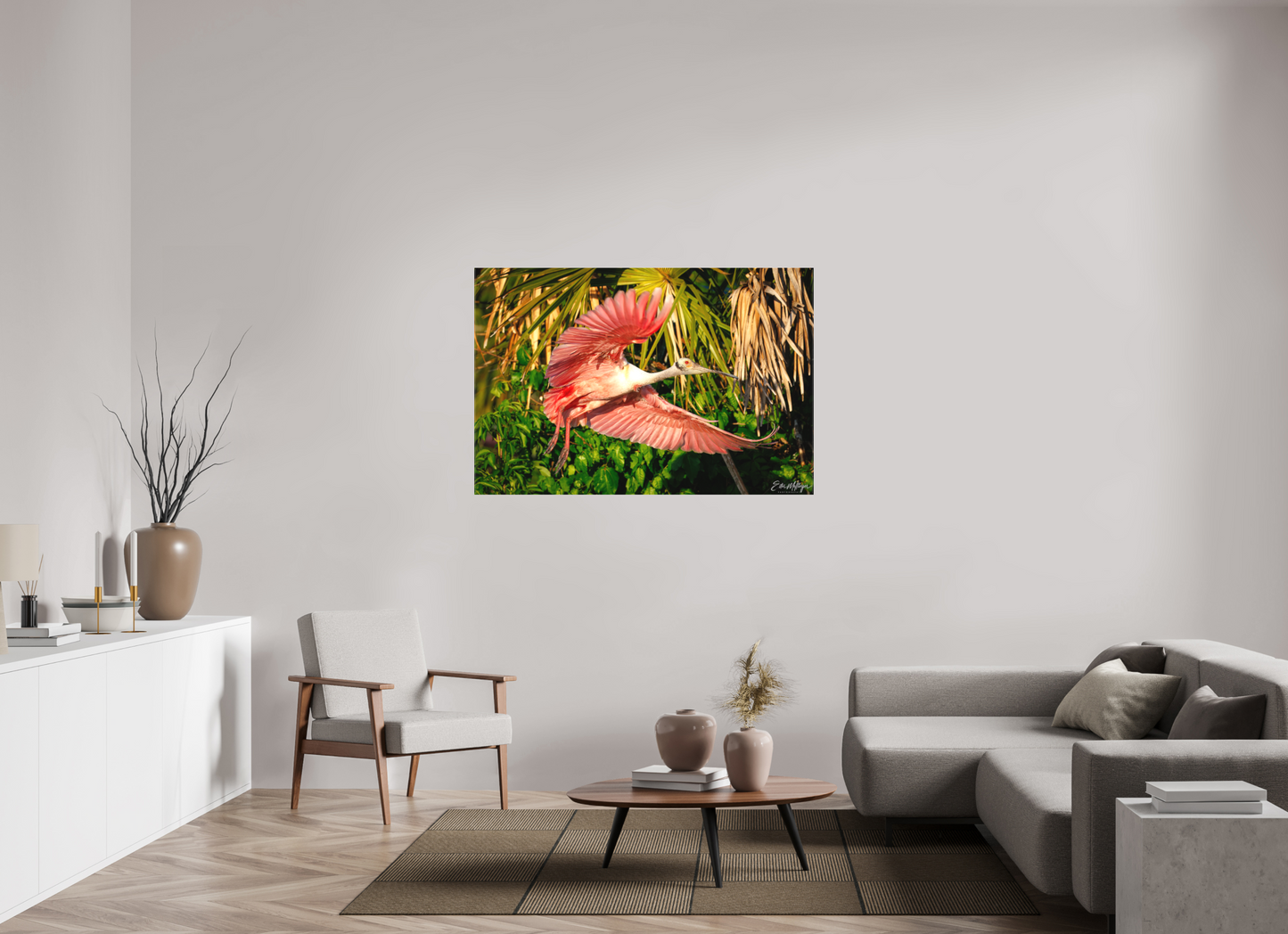 54 x 36″, Canvas "Brushstrokes of Pink" - Roseate Spoonbill