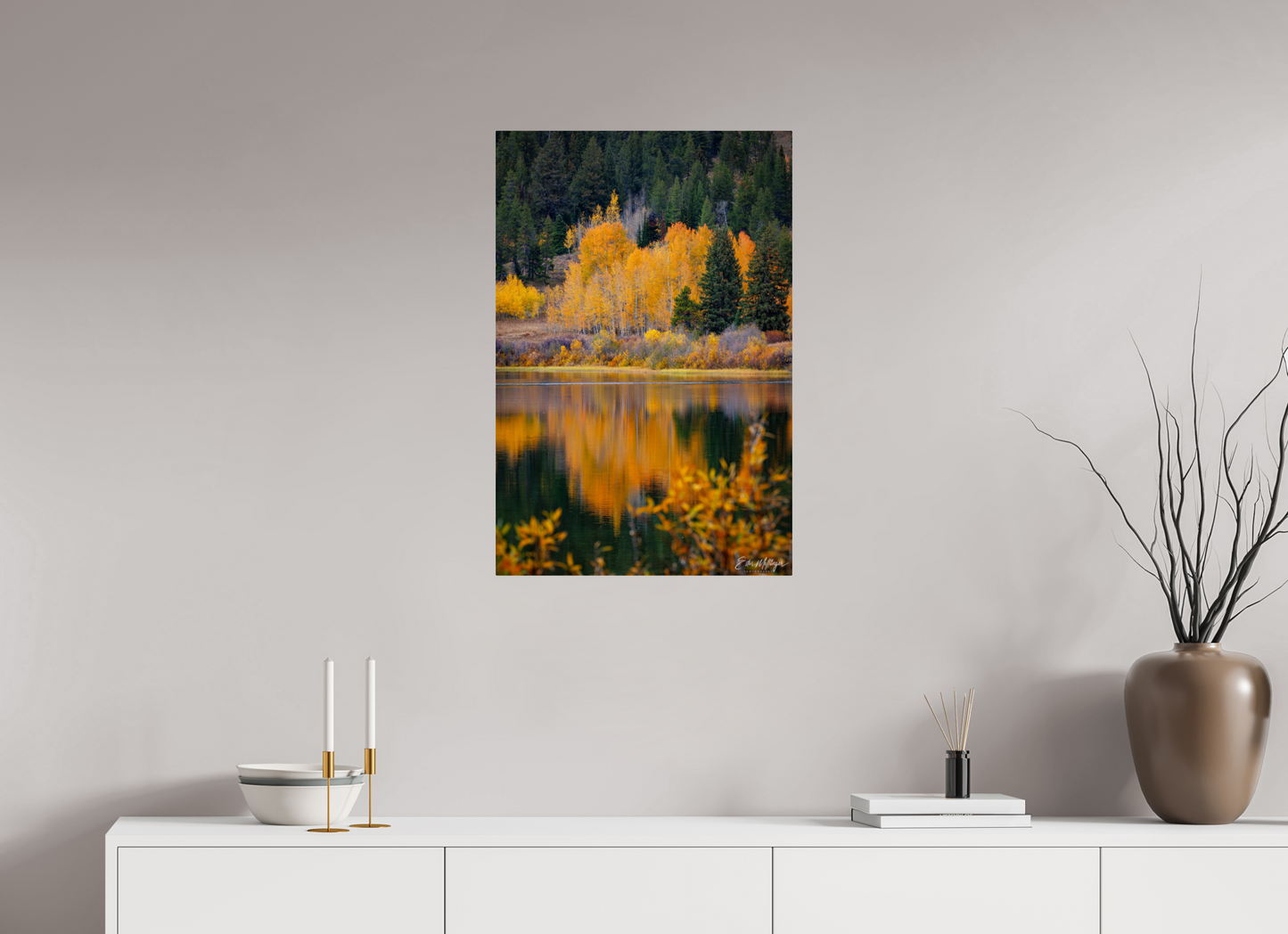 20 x 30″, Metal "Golden Reflections" - Two Oceans Lake