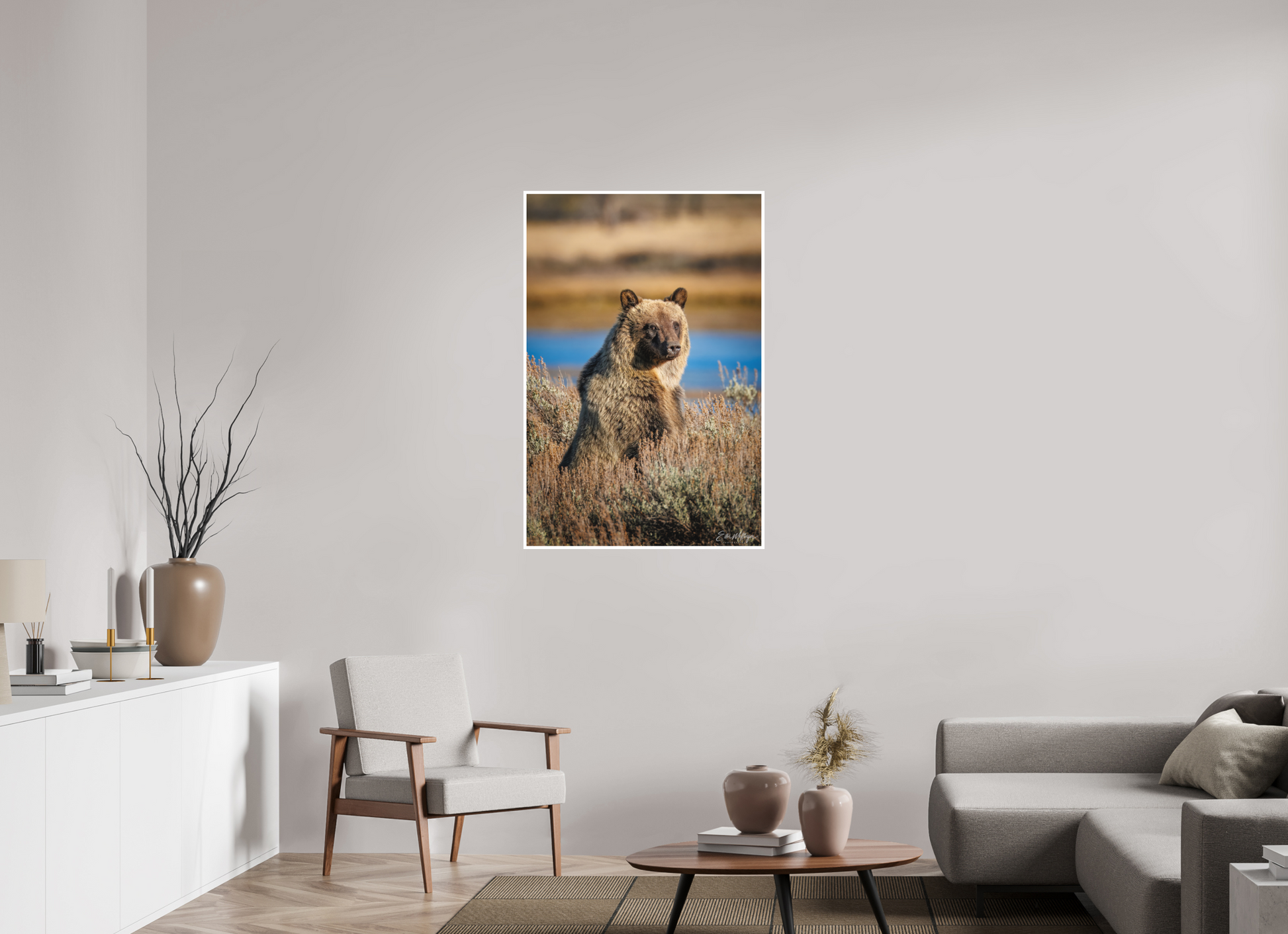 30 x 45″, Fine art print "River Watch" - Grizzly Bear
