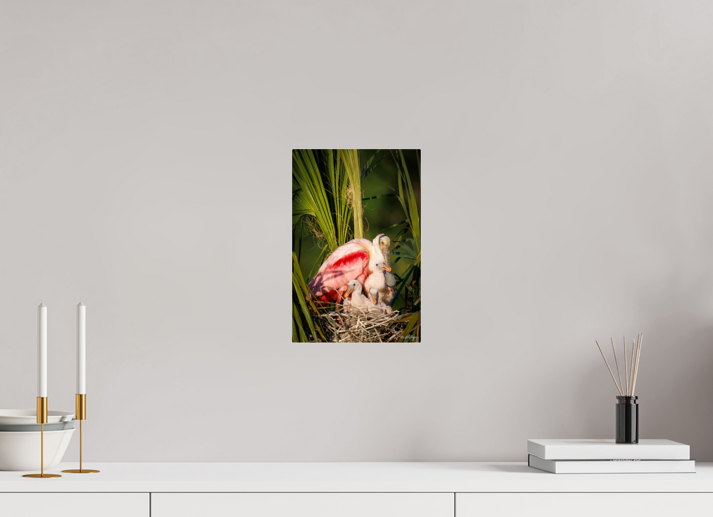 8 x 12″, Acrylic "Golden Hour Nest" - Spoonbills