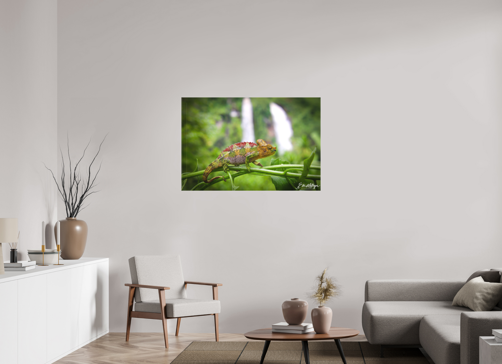 45 x 30″, Canvas "Guardian of the Falls" - Chameleon in the Rainforest