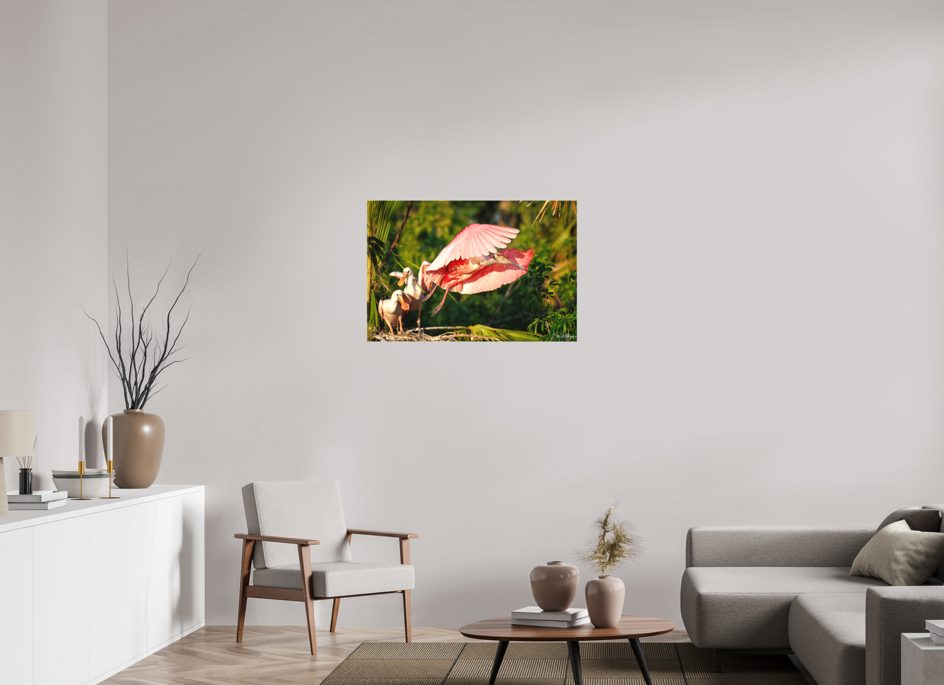36 x 24″, Canvas "After the Feeding" - Roseate Spoonbill