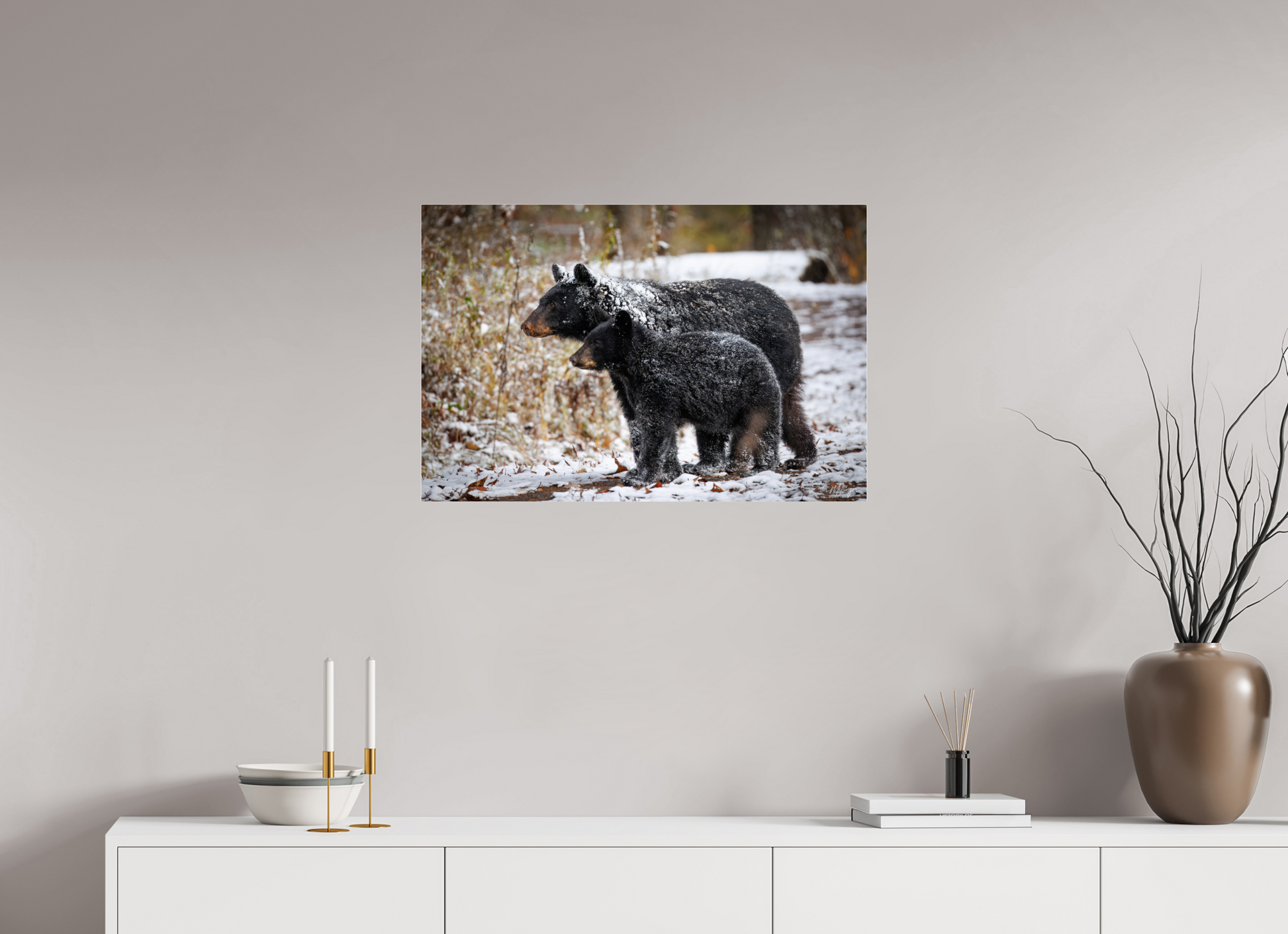 30 x 20″, Acrylic "Guardians of the Snow" - Black Bears