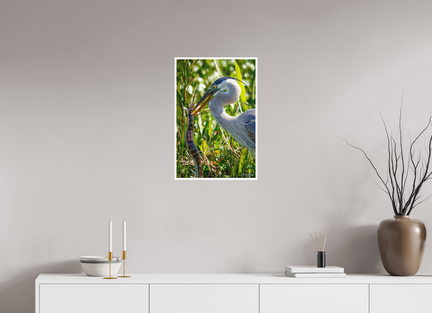 16 x 24″, Fine art print "The Hunt in the Marsh" - Great Blue Heron