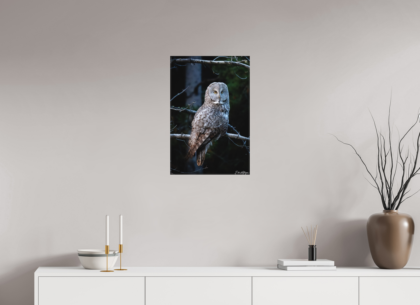 16 x 24″, Canvas "Keeper of the Dawn" - Great Grey Owl
