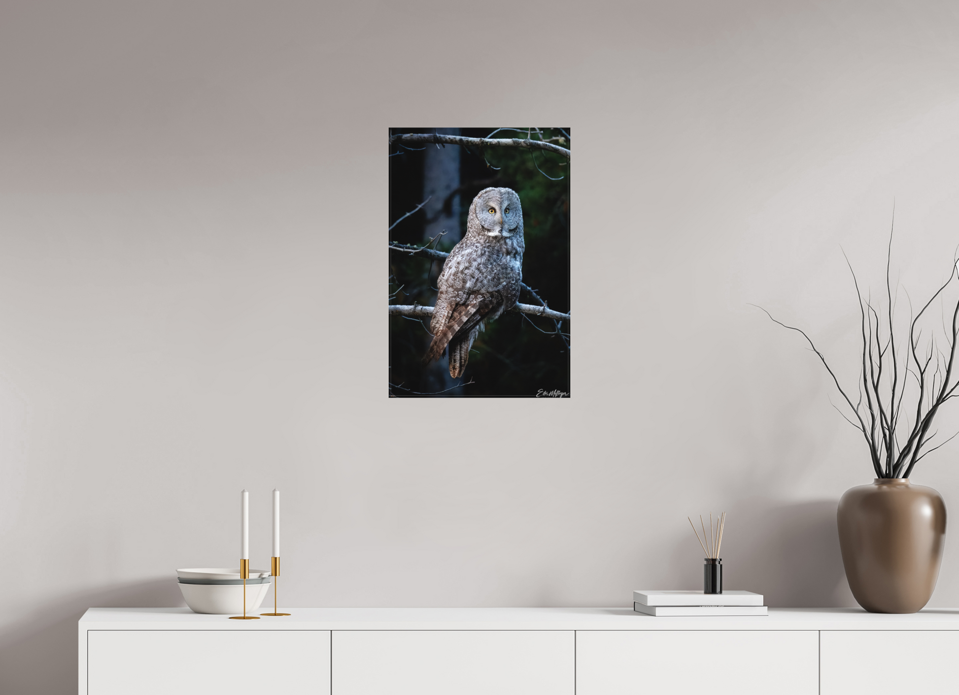 16 x 24″, Canvas "Keeper of the Dawn" - Great Grey Owl