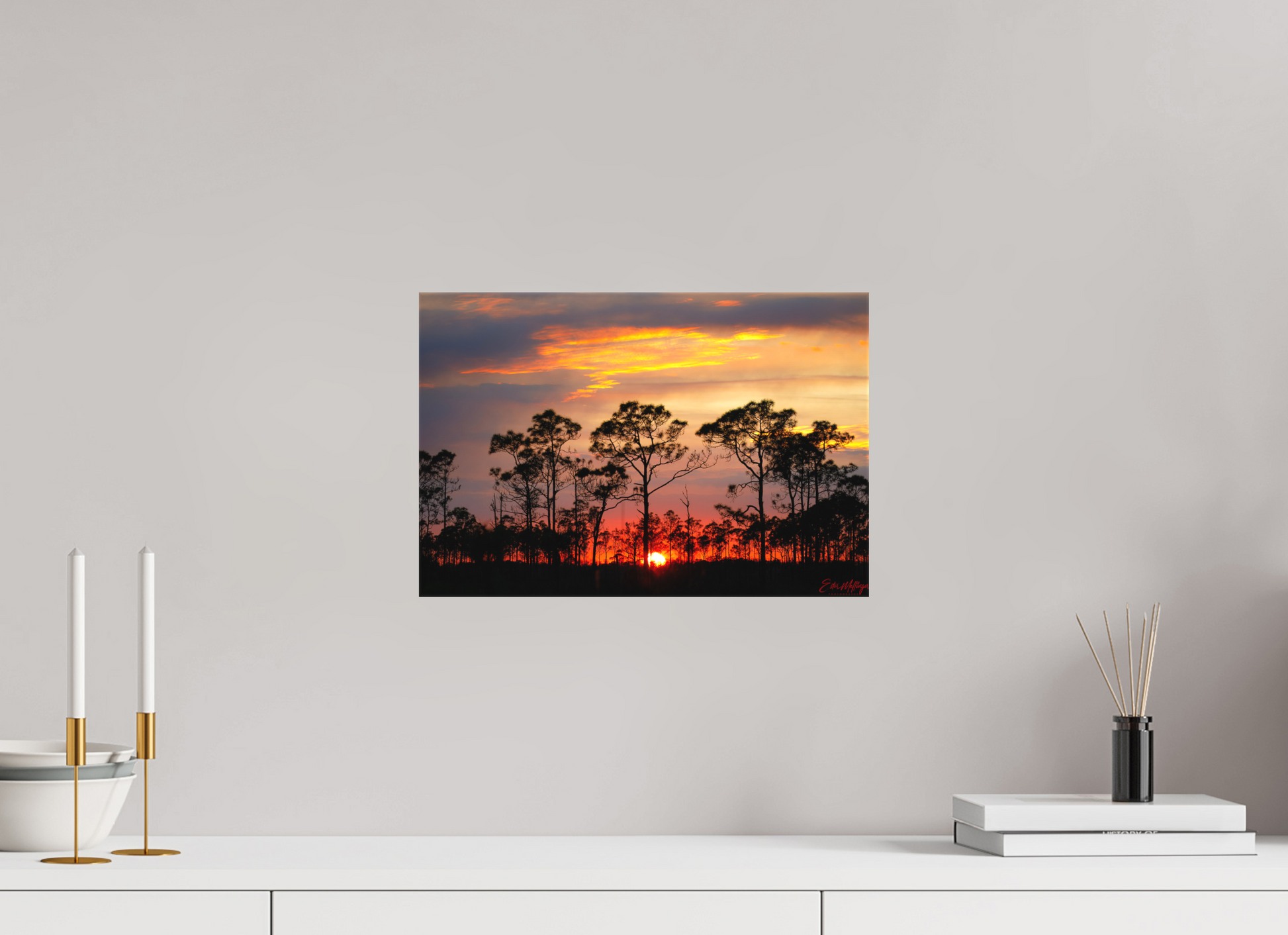 15 x 10″, Canvas "Fire in the Pines" - Big Cypress Sunset