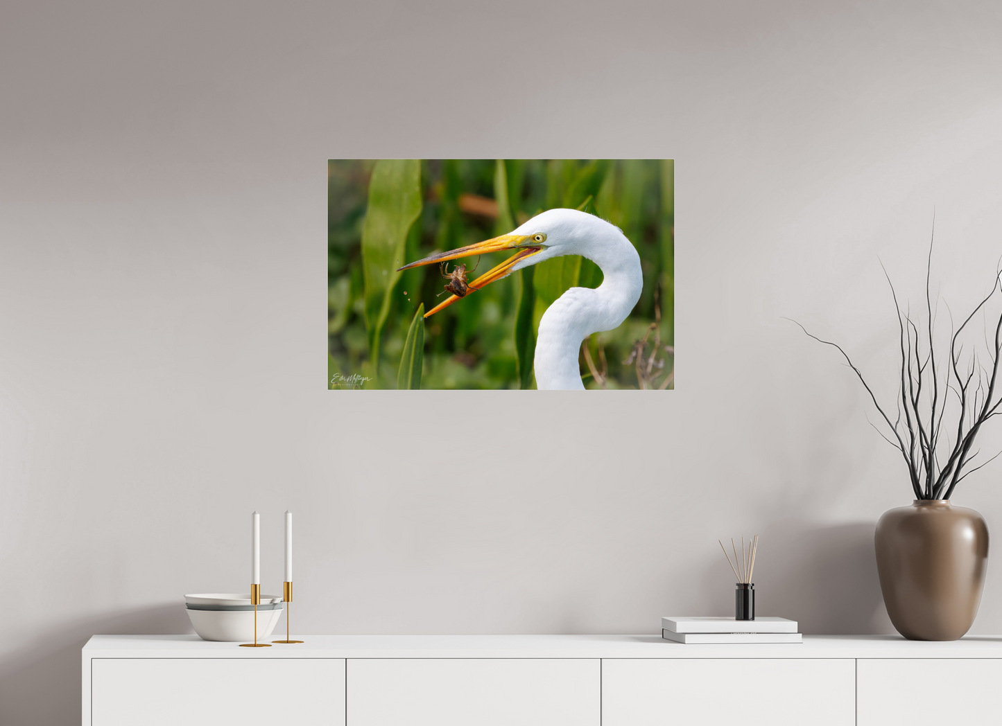 30 x 20″, Acrylic "Marsh Hunter" - Great Egret
