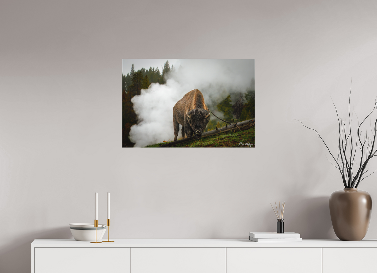 30 x 20″, Canvas "Misty Majesty" - Bison