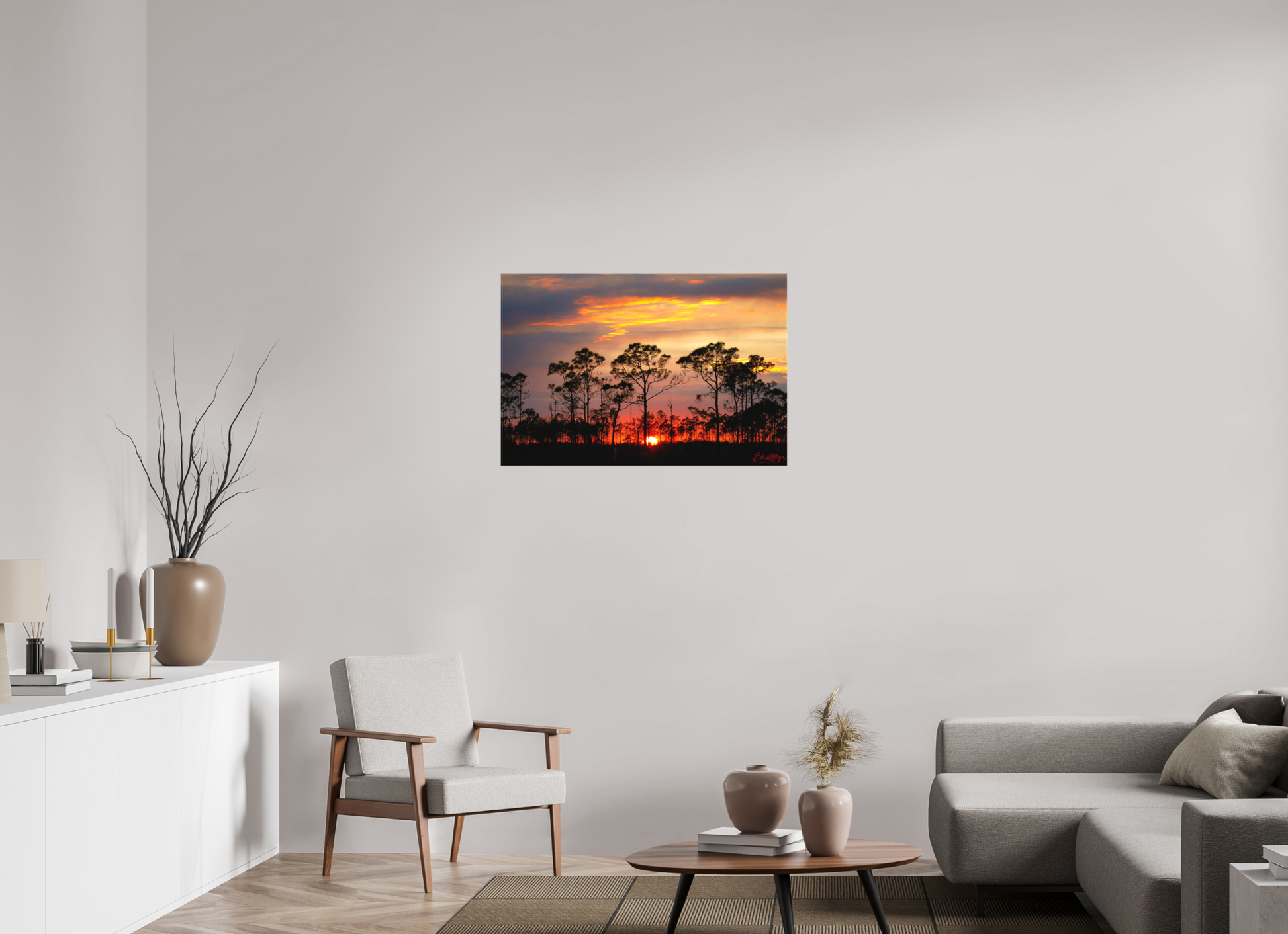36 x 24″, Canvas "Fire in the Pines" - Big Cypress Sunset