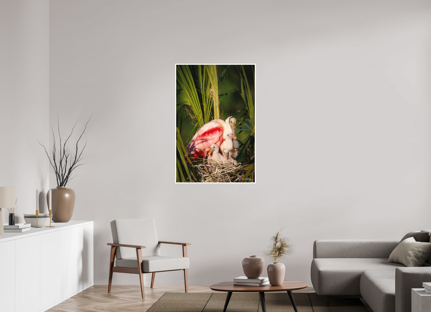 30 x 45″, Fine art print "Golden Hour Nest" - Spoonbills