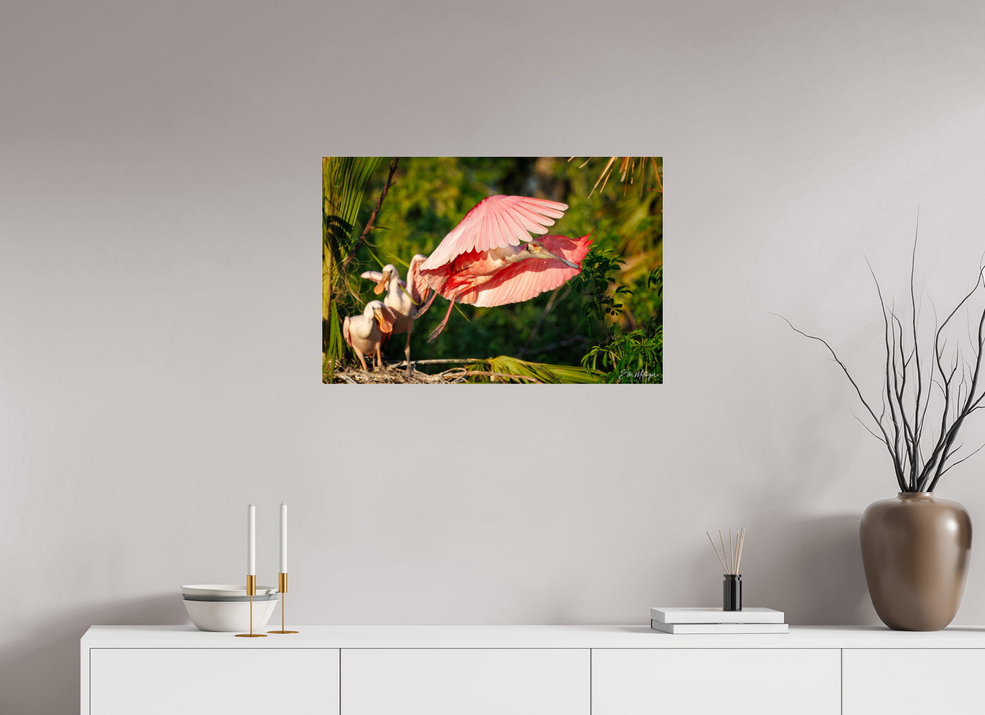 30 x 20″, Acrylic "After the Feeding" - Roseate Spoonbill