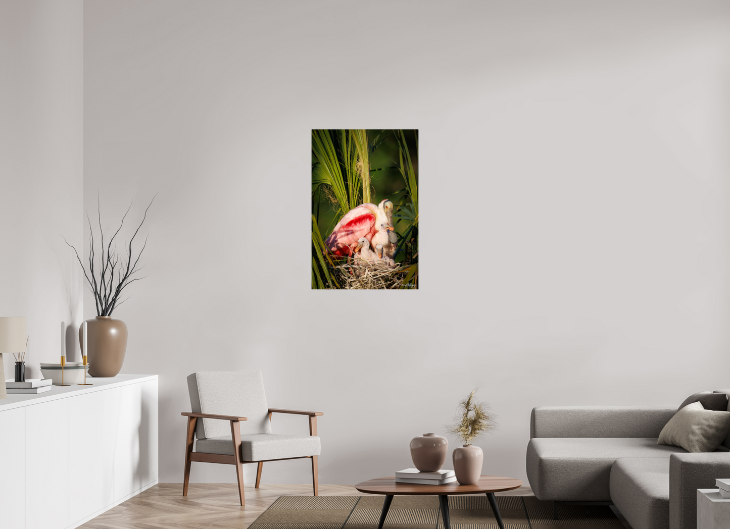24 x 36″, Metal "Golden Hour Nest" - Spoonbills