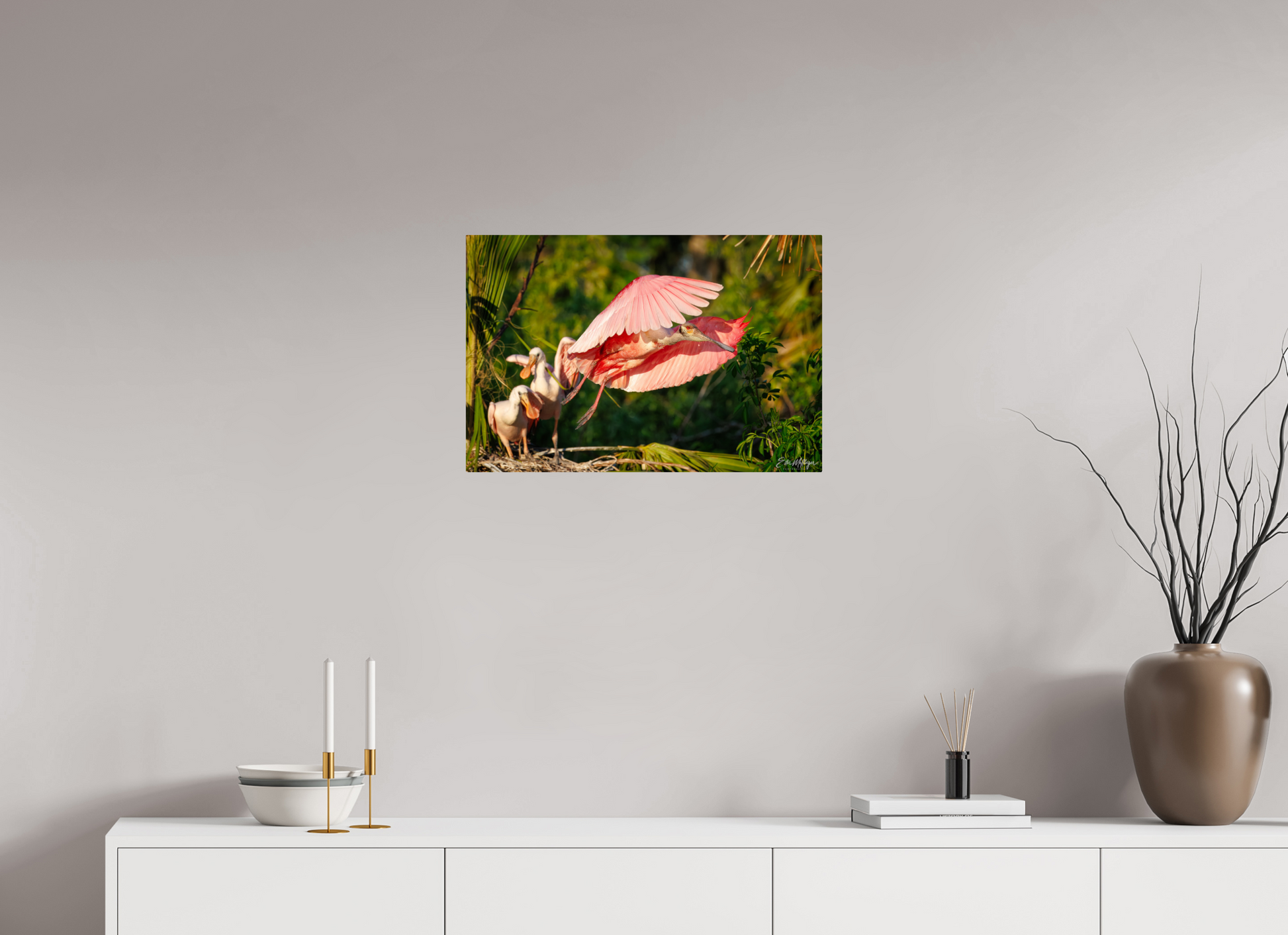24 x 16″, Metal "After the Feeding" - Roseate Spoonbill