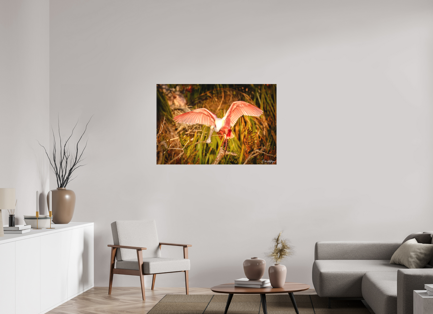 45 x 30″, Canvas "Golden Builder" - Roseate Spoonbill