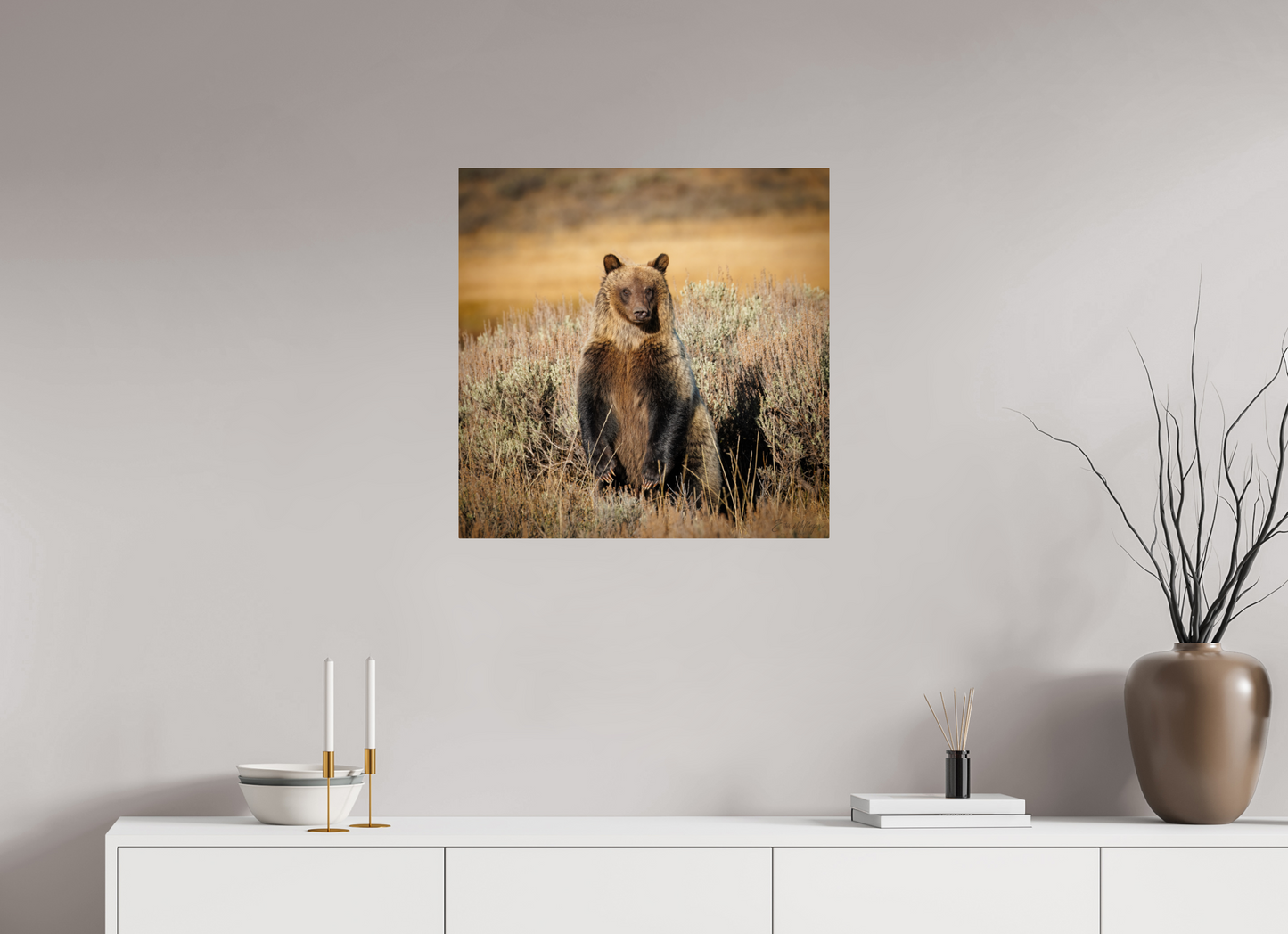 25 x 25″, Metal "Standing Tall" - Grizzly Bear