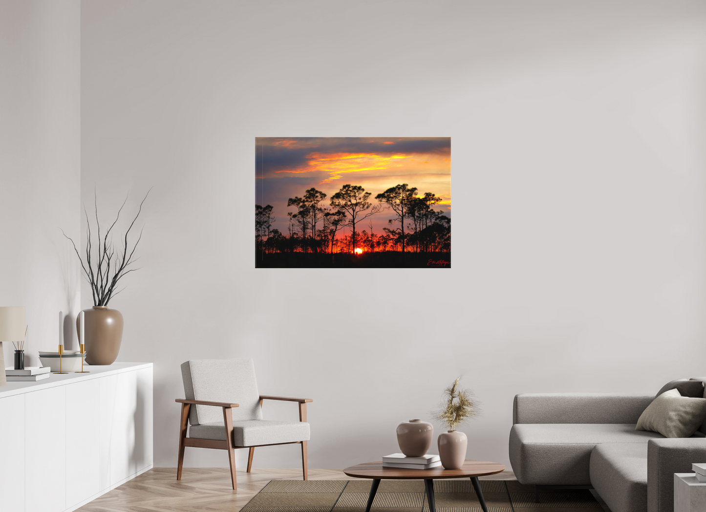 45 x 30″, Canvas "Fire in the Pines" - Big Cypress Sunset