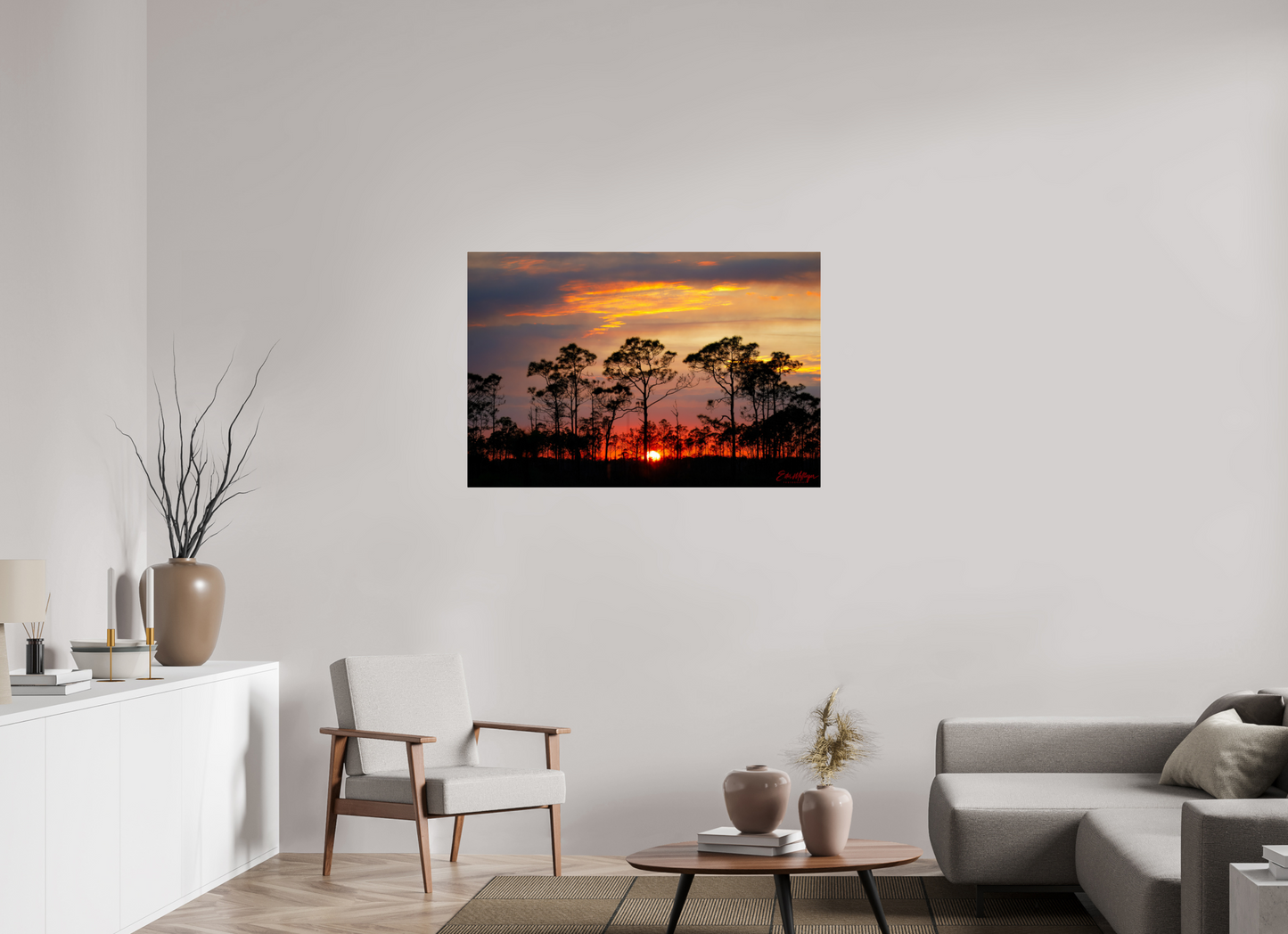 45 x 30″, Acrylic "Fire in the Pines" - Big Cypress Sunset