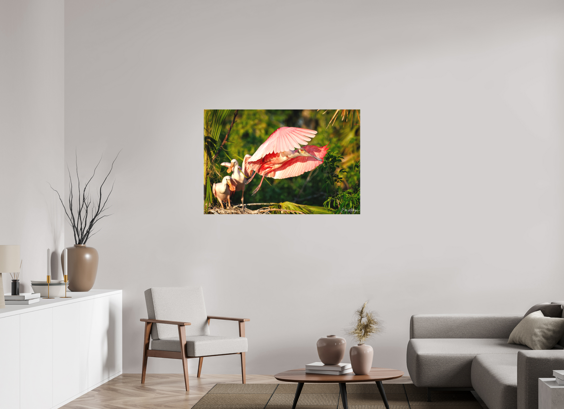 45 x 30″, Canvas "After the Feeding" - Roseate Spoonbill