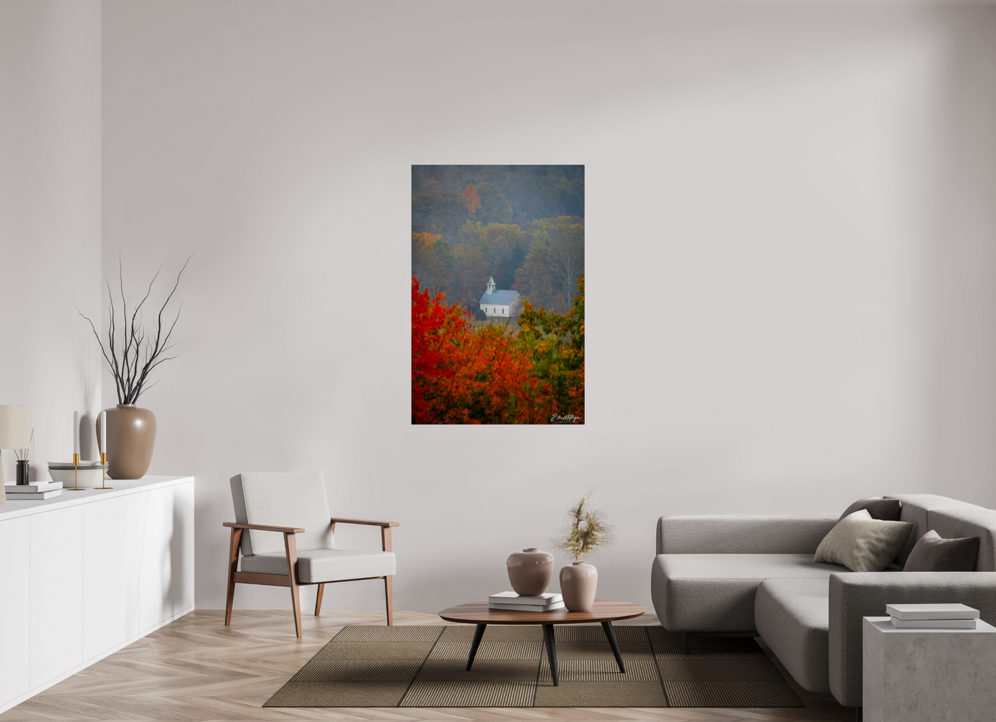 36 x 54″, Acrylic Autumn Faith - Cades Cove Methodist Church