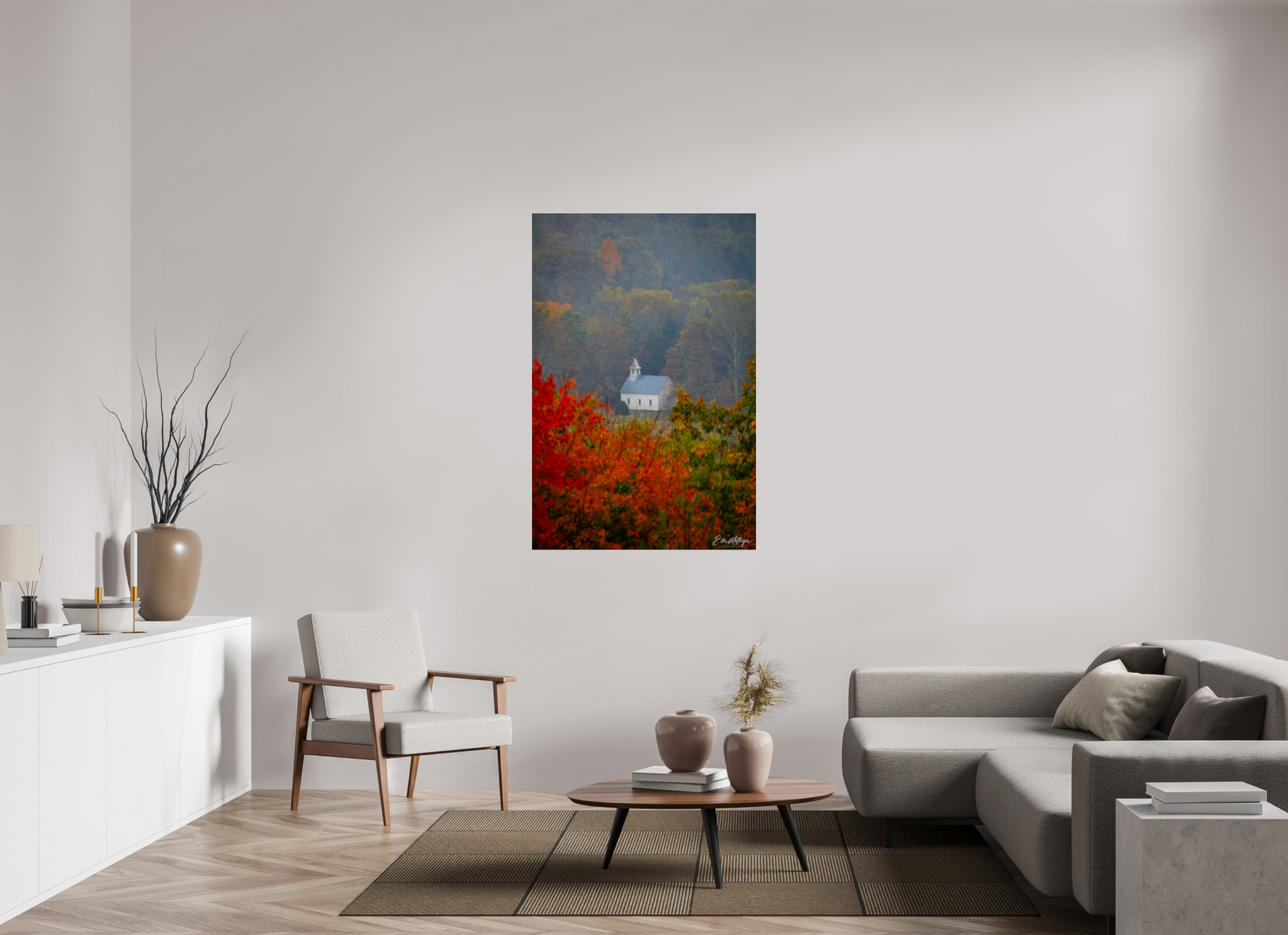 36 x 54″, Acrylic Autumn Faith - Cades Cove Methodist Church