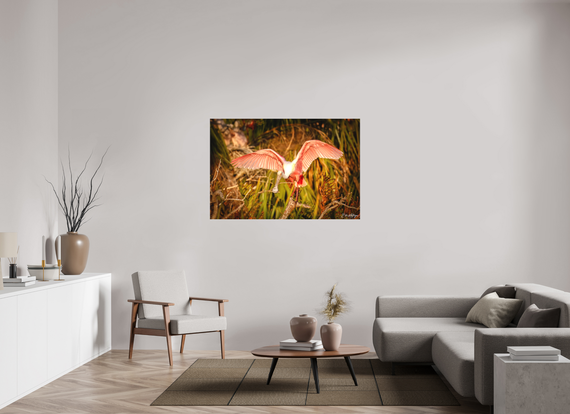 54 x 36″, Canvas "Golden Builder" - Roseate Spoonbill