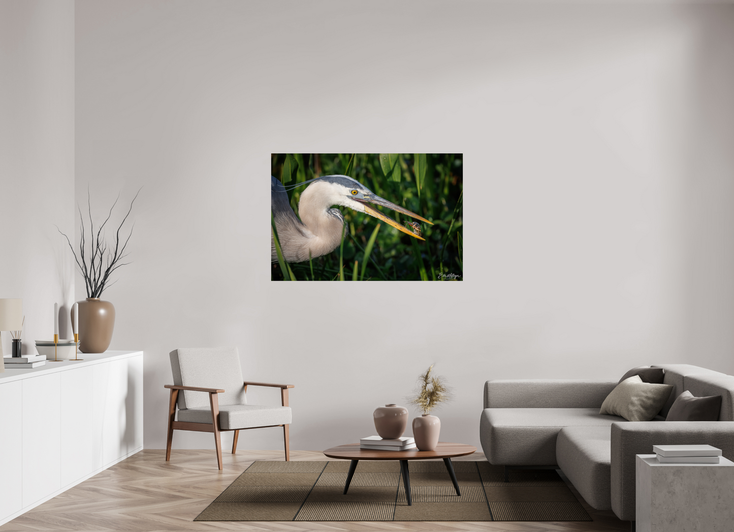 54 x 36″, Metal "The Catch" - Great Blue Heron