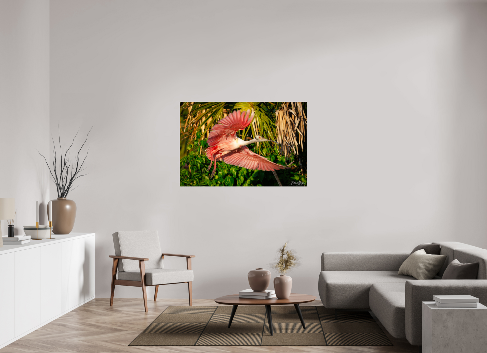 54 x 36″, Acrylic "Brushstrokes of Pink" - Roseate Spoonbill
