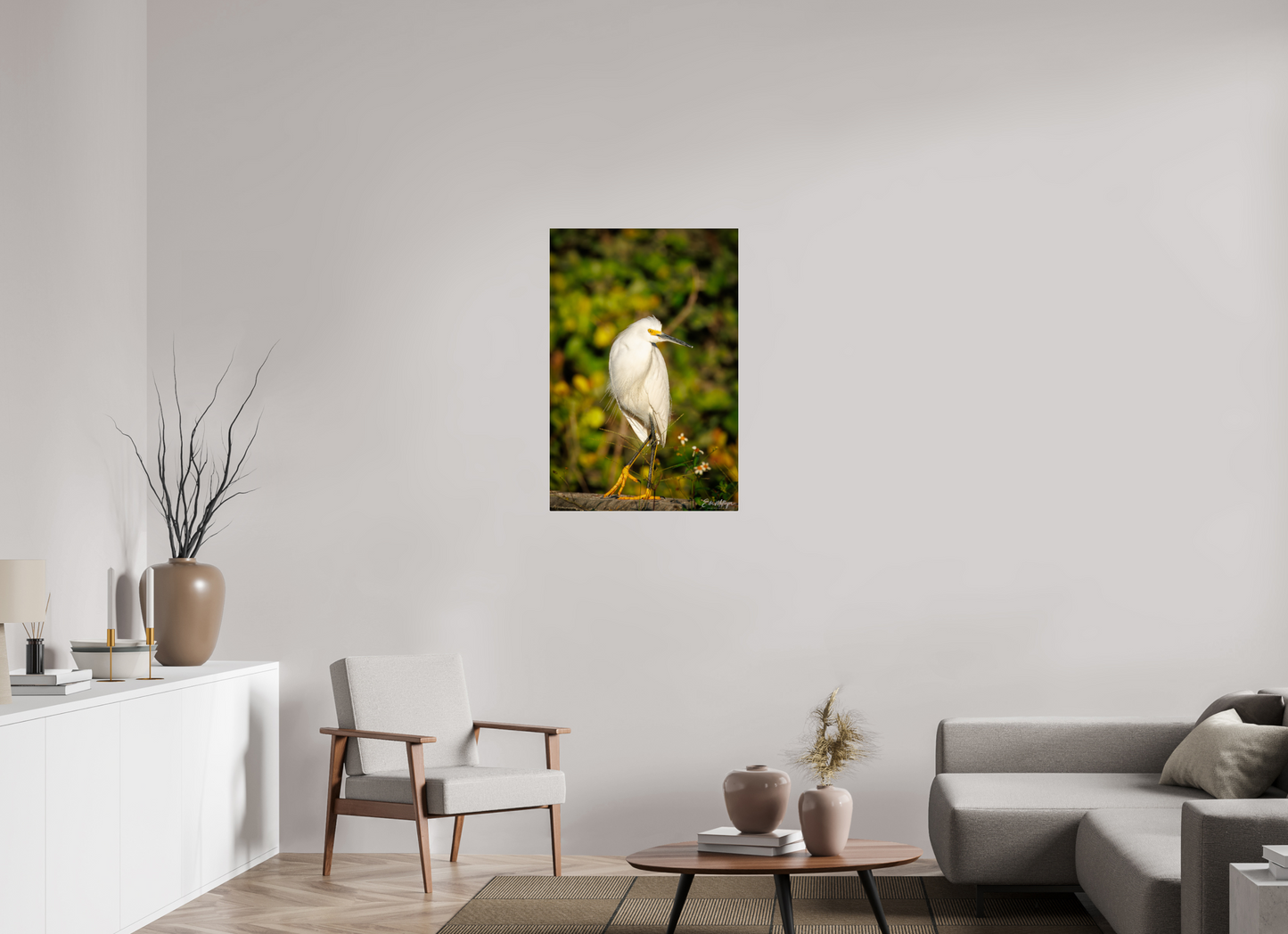 24 x 36″, Acrylic "Golden Light, White Silence" - Great Egret