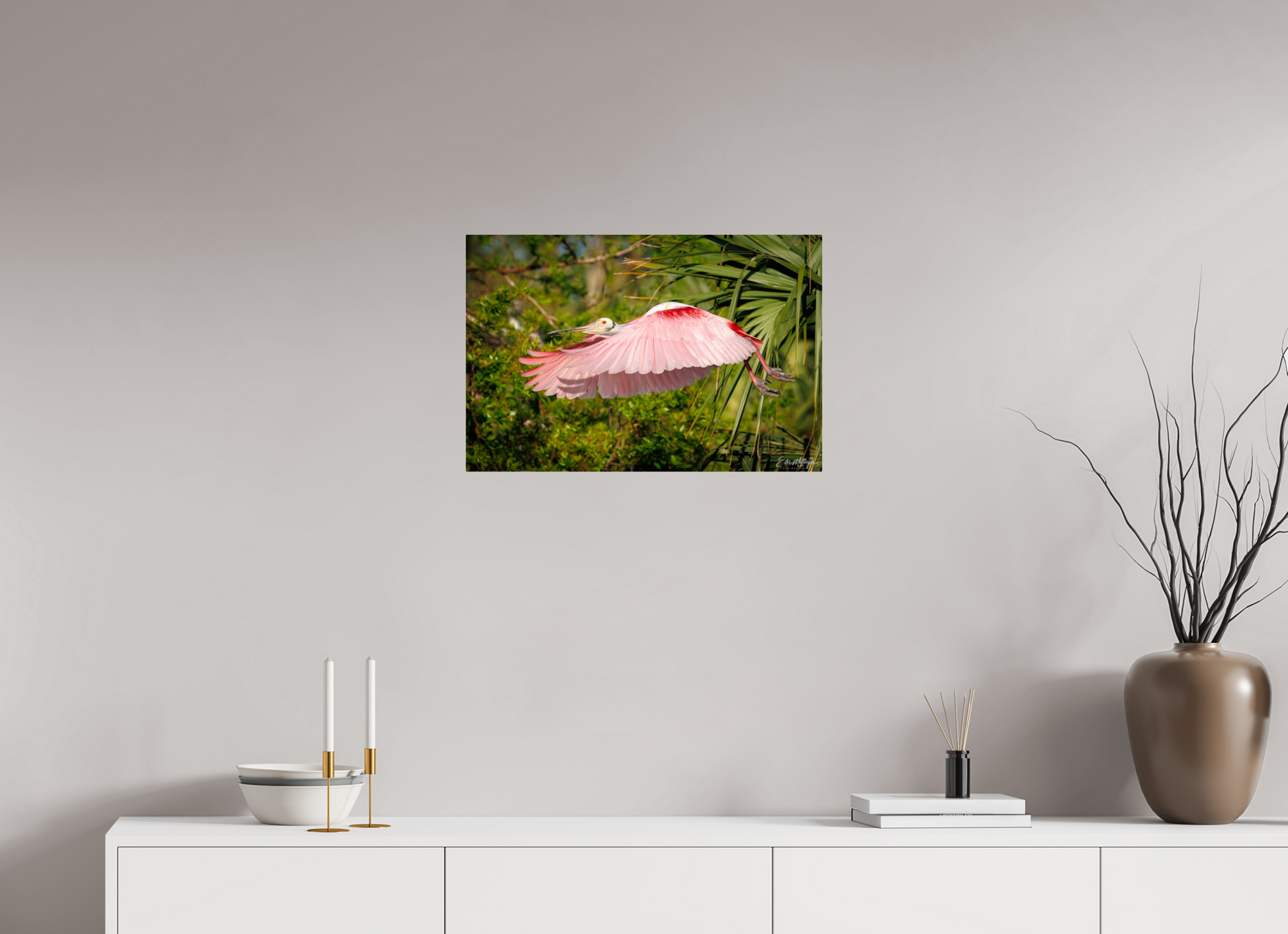 24 x 16″, Metal "Pink Passage" - Roseate Spoonbill