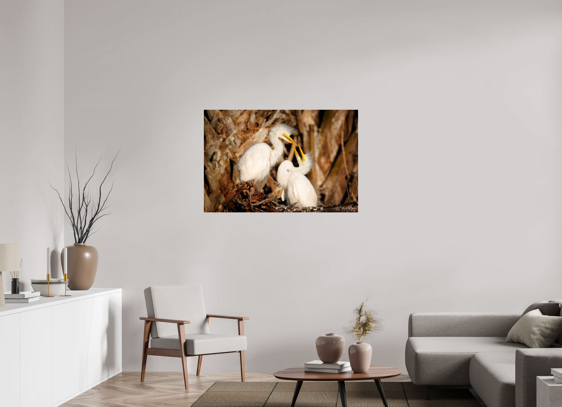 45 x 30″, Metal "Wetland Nursery" - Great Egrets