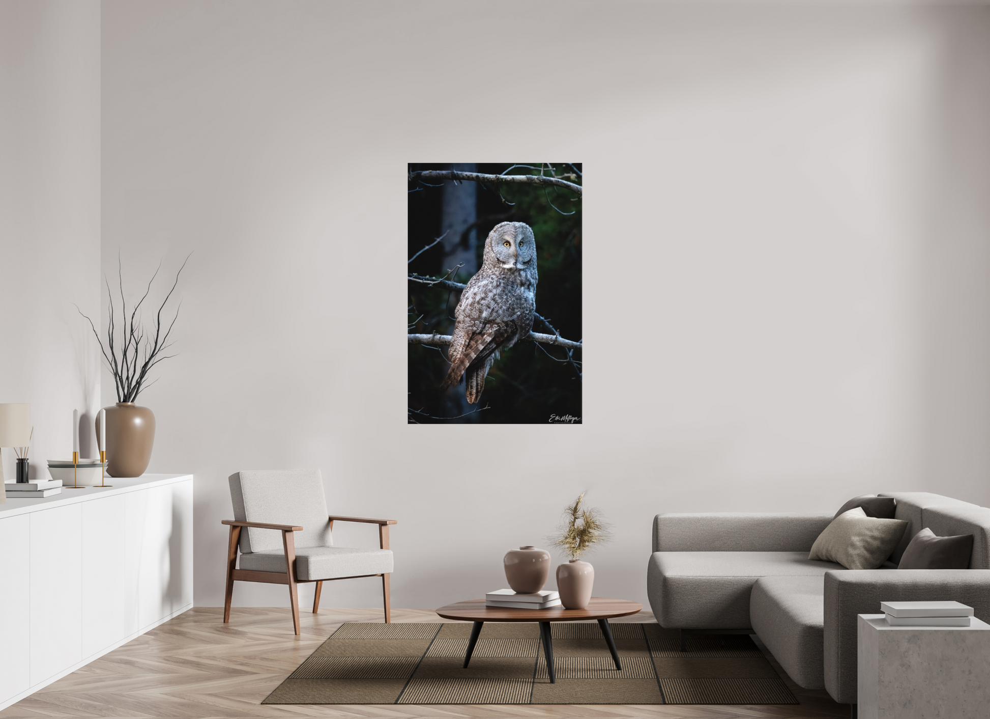 36 x 54″, Canvas "Keeper of the Dawn" - Great Grey Owl