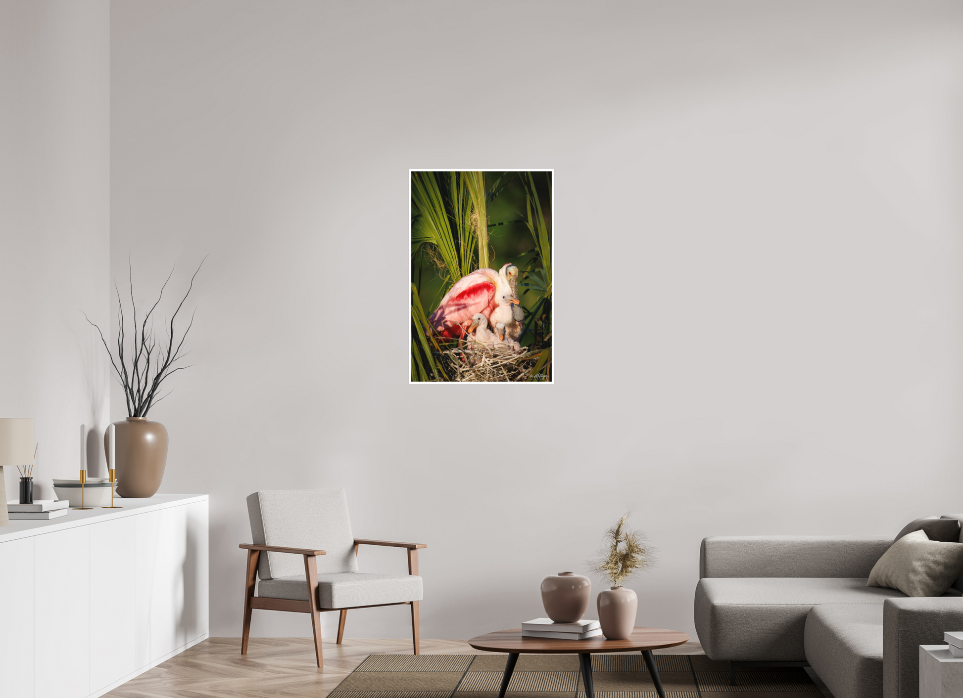 24 x 36″, Fine art print "Golden Hour Nest" - Spoonbills
