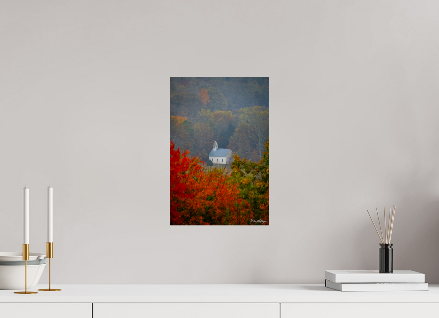 10 x 15″, Metal Autumn Faith - Cades Cove Methodist Church