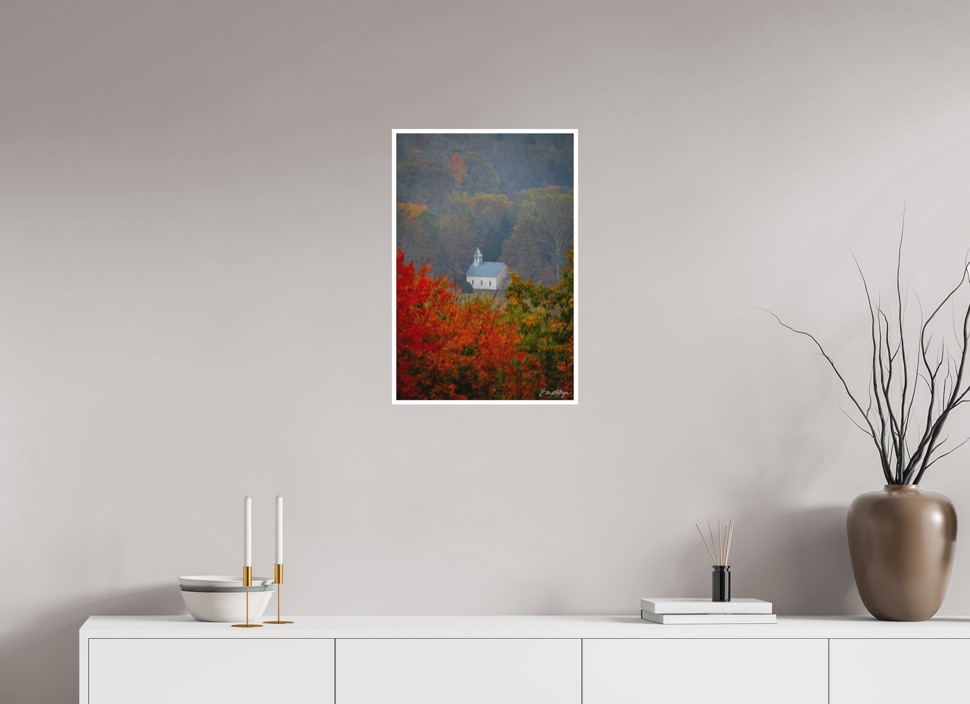 16 x 24″, Fine art print Autumn Faith - Cades Cove Methodist Church