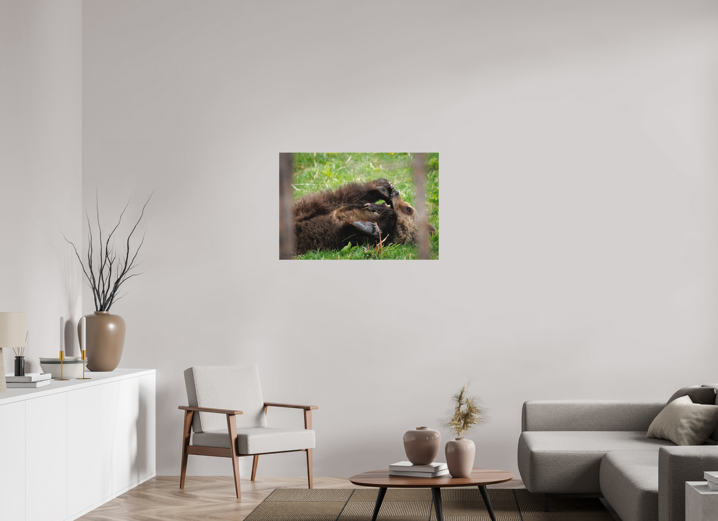 36 x 24″, Canvas "Playful Beginnings" - Grizzly Bear