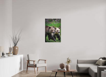 24 x 36″, Canvas "Rainfall Stroll" - Grizzly Bears