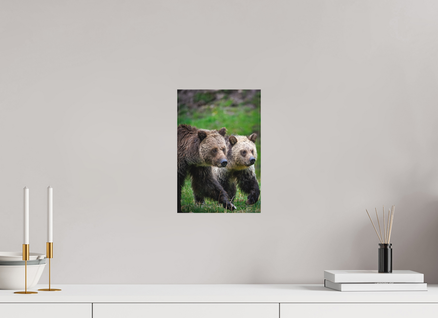 8 x 12″, Canvas "Rainfall Stroll" - Grizzly Bears