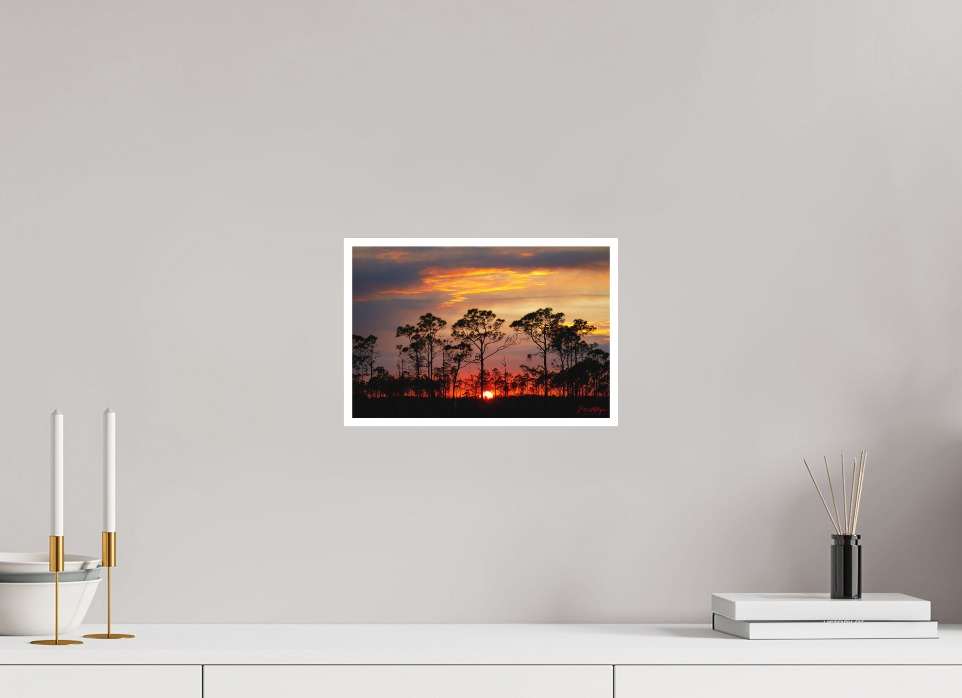 12 x 8″, Fine art print "Fire in the Pines" - Big Cypress Sunset